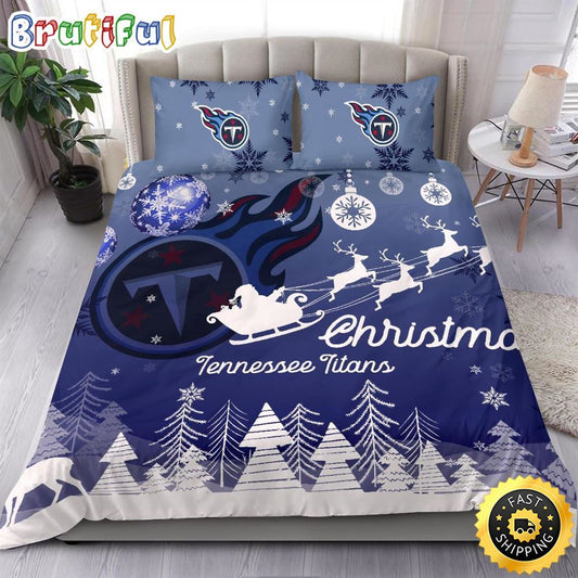 NFL Tennessee Titans Bedding Sets Santa Claus Sleigh And Reindeer Christmas Bedding Sets Quilt Bedding Sets
