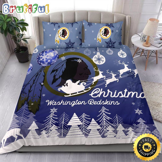 NFL Washington Redskins Bedding Sets Santa Claus Sleigh And Reindeer Christmas Bedding Sets Quilt Bedding Sets