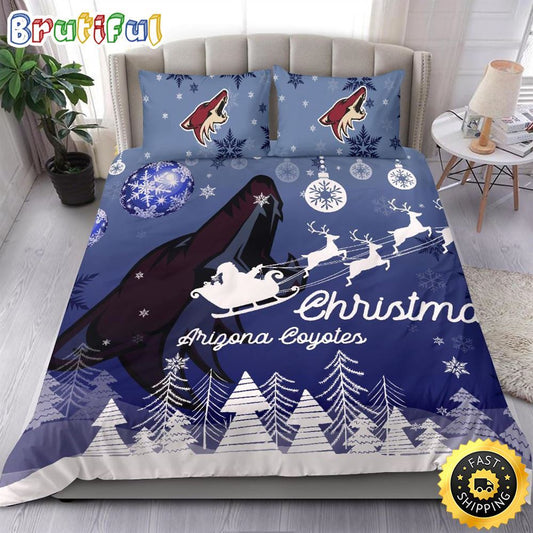 NHL Arizona Coyotes Bedding Sets Santa Claus Sleigh And Reindeer Christmas Bedding Sets Quilt Bedding Sets