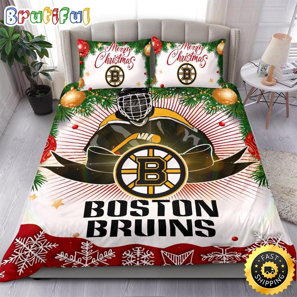 NHL Boston Bruins Bedding Sets Merry Christmas Quilt Bedding Sets