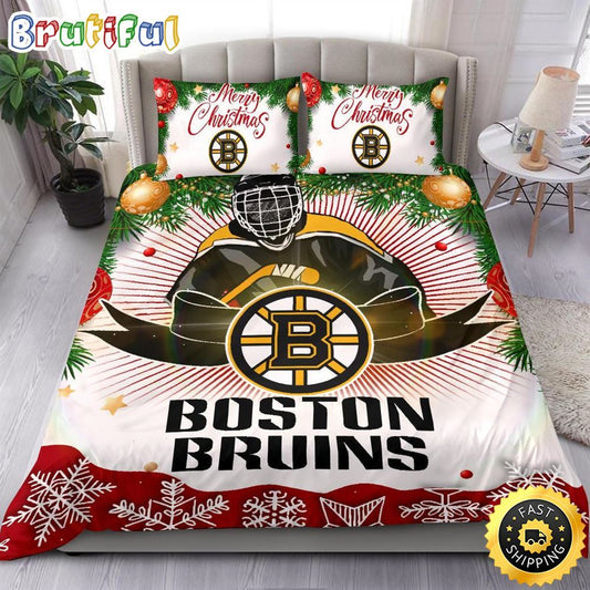 NHL Boston Bruins Bedding Sets Merry Christmas Quilt Bedding Sets
