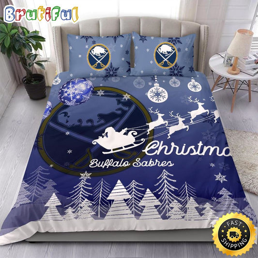 NHL Buffalo Sabres Bedding Sets Santa Claus Sleigh And Reindeer Christmas Bedding Sets Quilt Bedding Sets