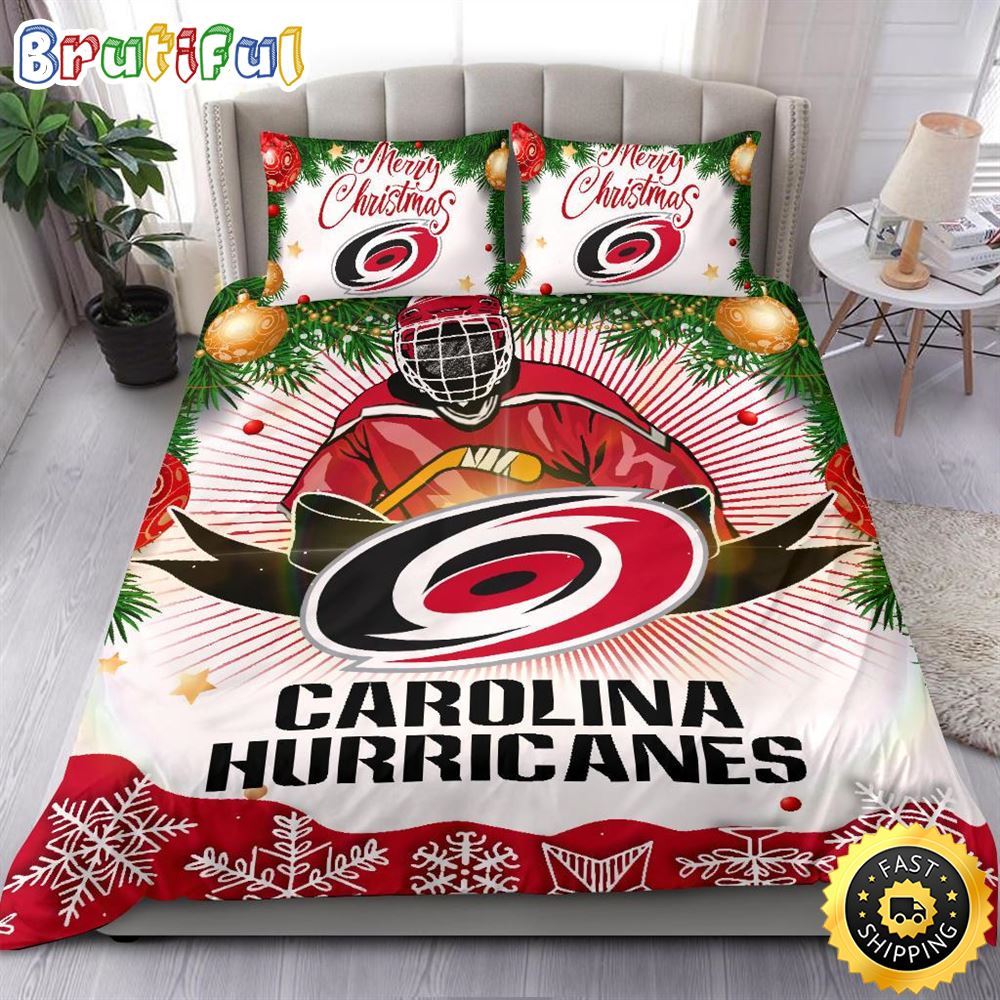 NHL Carolina Hurricanes Bedding Sets Merry Christmas Quilt Bedding Sets