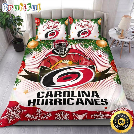 NHL Carolina Hurricanes Bedding Sets Merry Christmas Quilt Bedding Sets