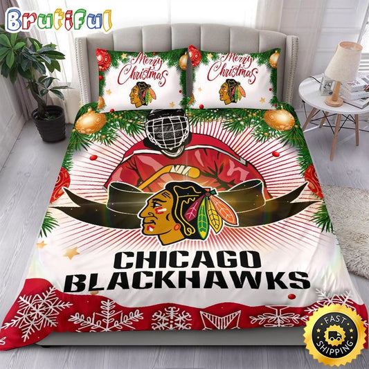 NHL Chicago Blackhawks Bedding Sets Merry Christmas Quilt Bedding Sets