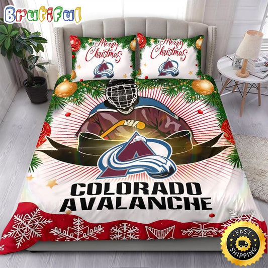 NHL Colorado Avalanche Bedding Sets Merry Christmas Quilt Bedding Sets