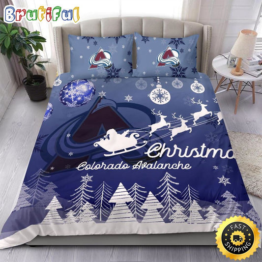 NHL Colorado Avalanche Bedding Sets Santa Claus Sleigh And Reindeer Christmas Bedding Sets Quilt Bedding Sets