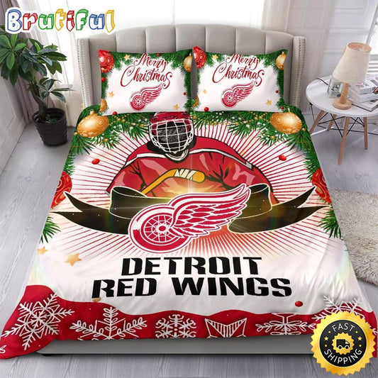 NHL Detroit Red Wings Bedding Sets Merry Christmas Quilt Bedding Sets