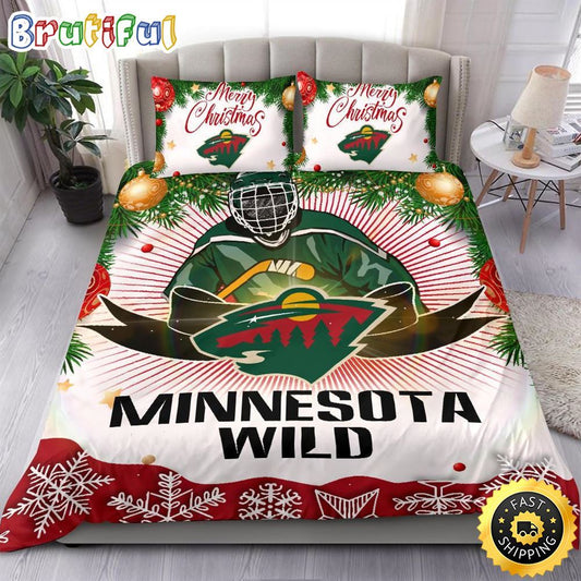 NHL Minnesota Wild Bedding Sets Merry Christmas Quilt Bedding Sets