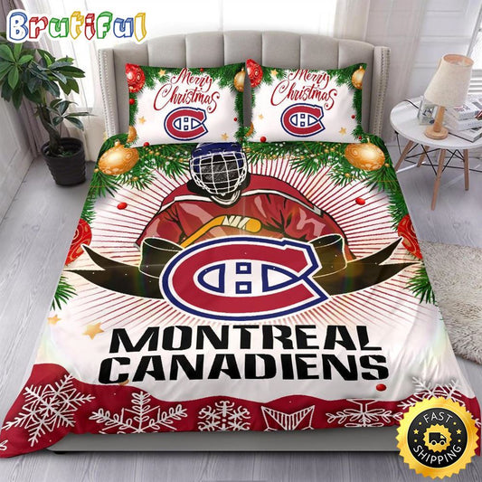 NHL Montreal Canadiens Bedding Sets Merry Christmas Quilt Bedding Sets