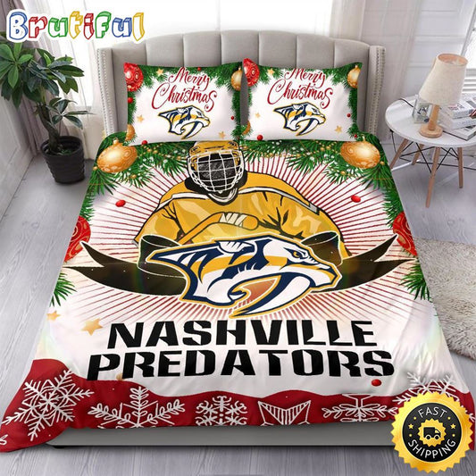 NHL Nashville Predators Bedding Sets Merry Christmas Quilt Bedding Sets