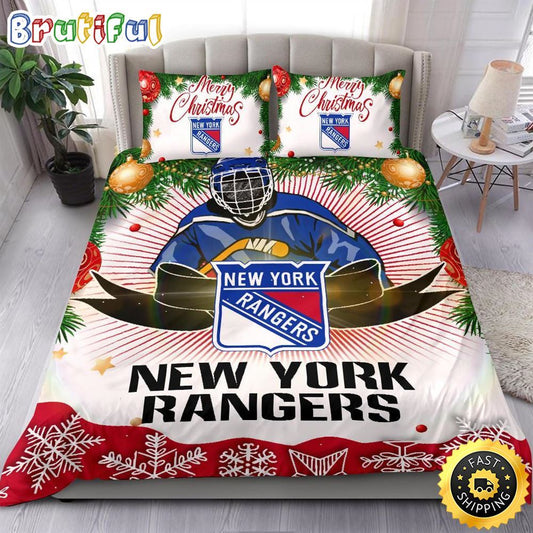 NHL New York Rangers Bedding Sets Merry Christmas Quilt Bedding Sets