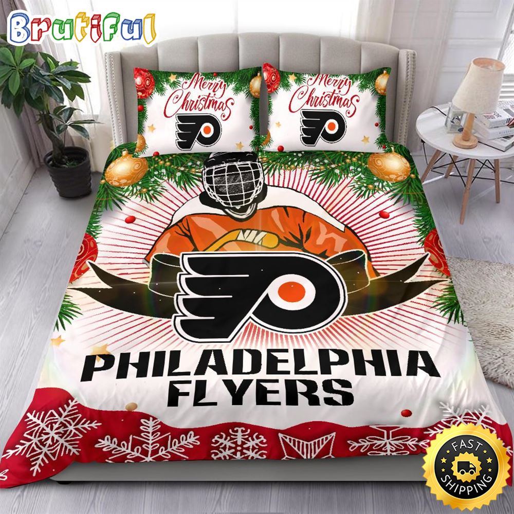 NHL Philadelphia Flyers Bedding Sets Merry Christmas Quilt Bedding Sets