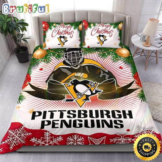 NHL Pittsburgh Penguins Bedding Sets Merry Christmas Quilt Bedding Sets