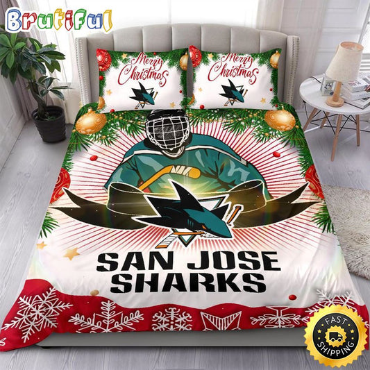NHL San Jose Sharks Bedding Sets Merry Christmas Quilt Bedding Sets