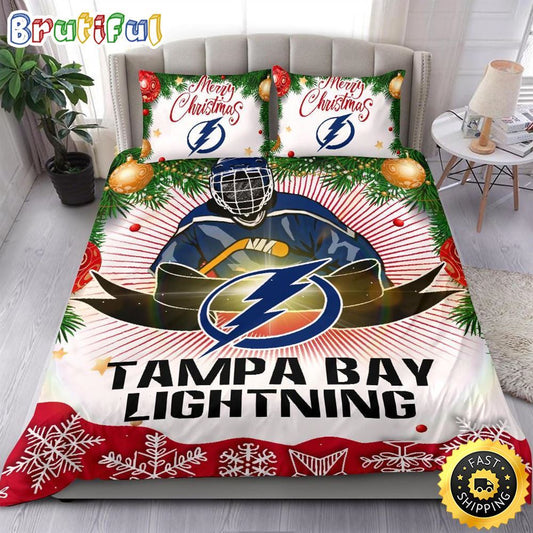NHL Tampa Bay Lightning Bedding Sets Merry Christmas Quilt Bedding Sets