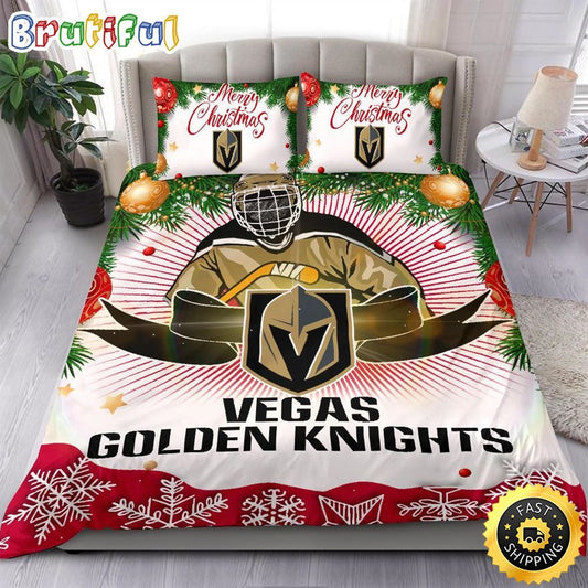 NHL Vegas Golden Knights Bedding Sets Merry Christmas Quilt Bedding Sets