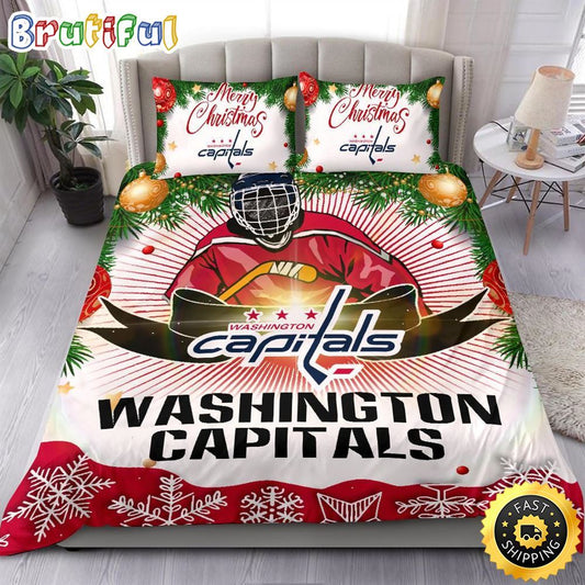 NHL Washington Capitals Bedding Sets Merry Christmas Quilt Bedding Sets
