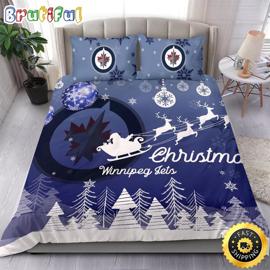 NHL Winnipeg Jets Bedding Sets Santa Claus Sleigh And Reindeer Christmas Bedding Sets Quilt Bedding Sets