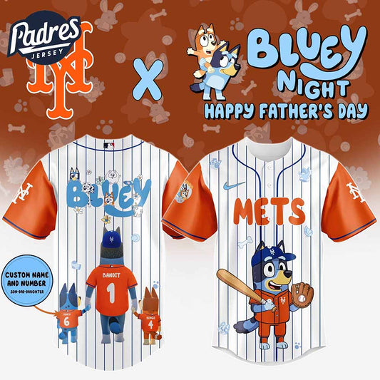 New York Mets MLB x Bluey Happy Fathers Day Custom Baseball Jersey - Padres Jersey Oasis: Elevate Your Baseball Style Game