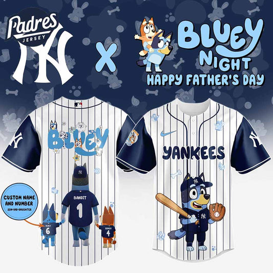 New York Yankees MLB x Bluey Happy Fathers Day Custom Baseball Jersey - Padres Jersey Oasis: Elevate Your Baseball Style Game