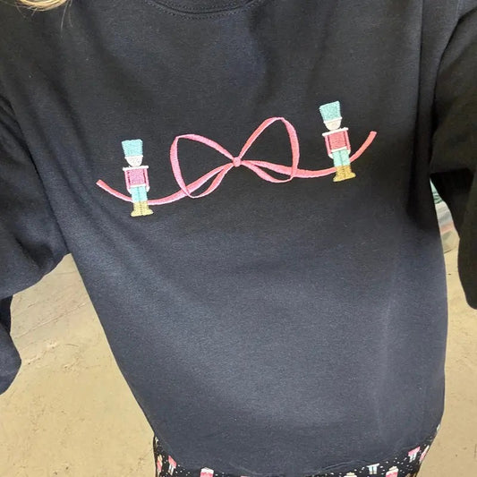 Nutcracker Embroidered Bow Sweatshirt