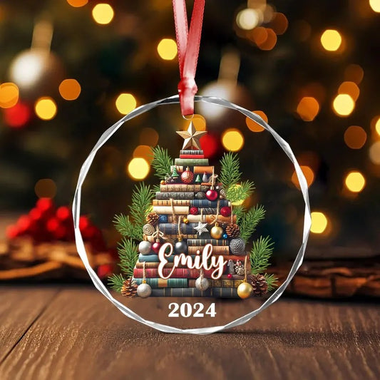 Personalized Christmas Book Tree Name Ornament, Custom Bookish Ornament, Book Lover Gift, Bookworm Gifts, Book Club Ornament, Librarian Gift
