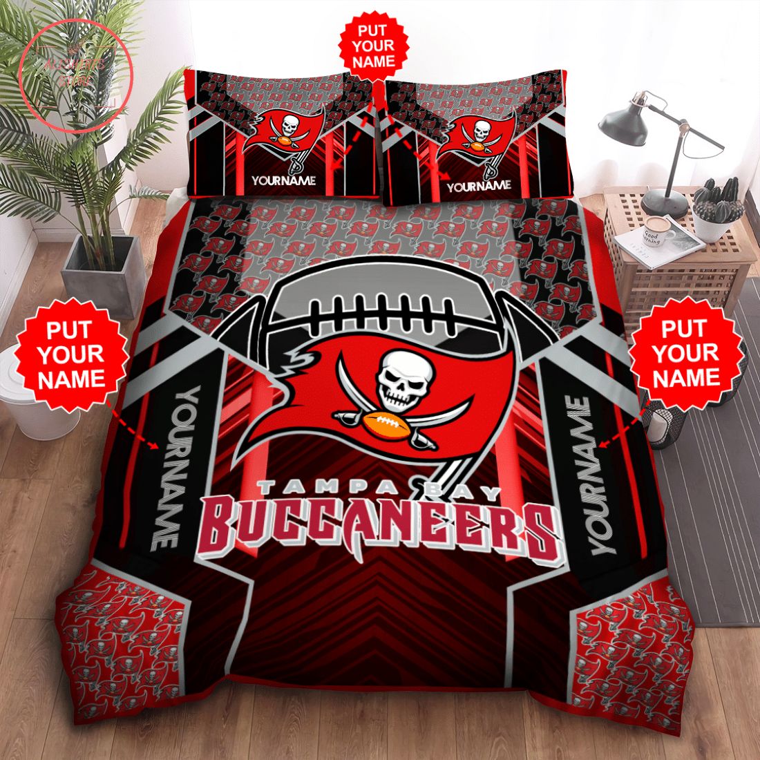 NFL Tampa Bay Buccaneers Custom Name Black Red Bedding Set
