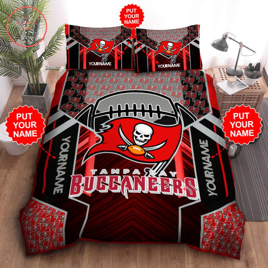 NFL Tampa Bay Buccaneers Custom Name Black Red Bedding Set