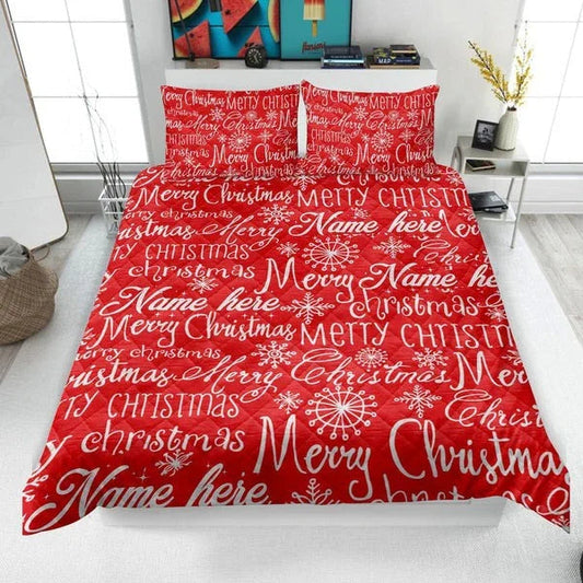 Personalized Christmas Holiday Merry Christmas 3-Piece Quilt Bedding Set With Pillowcases
