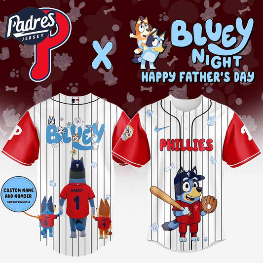 Philadelphia Phillies MLB x Bluey Happy Fathers Day Custom Baseball Jersey - Padres Jersey Oasis: Elevate Your Baseball Style Game