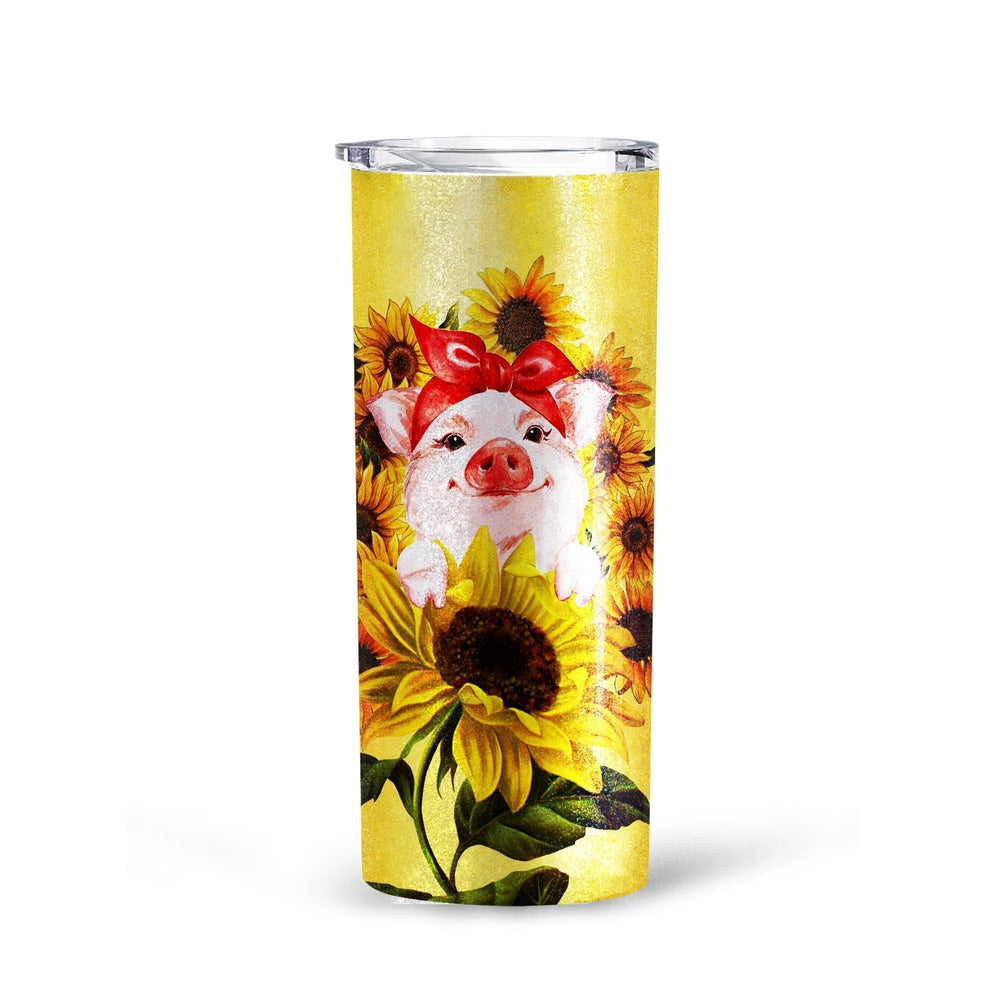 Pig Sunflower Custom Tall Glitter Tumbler