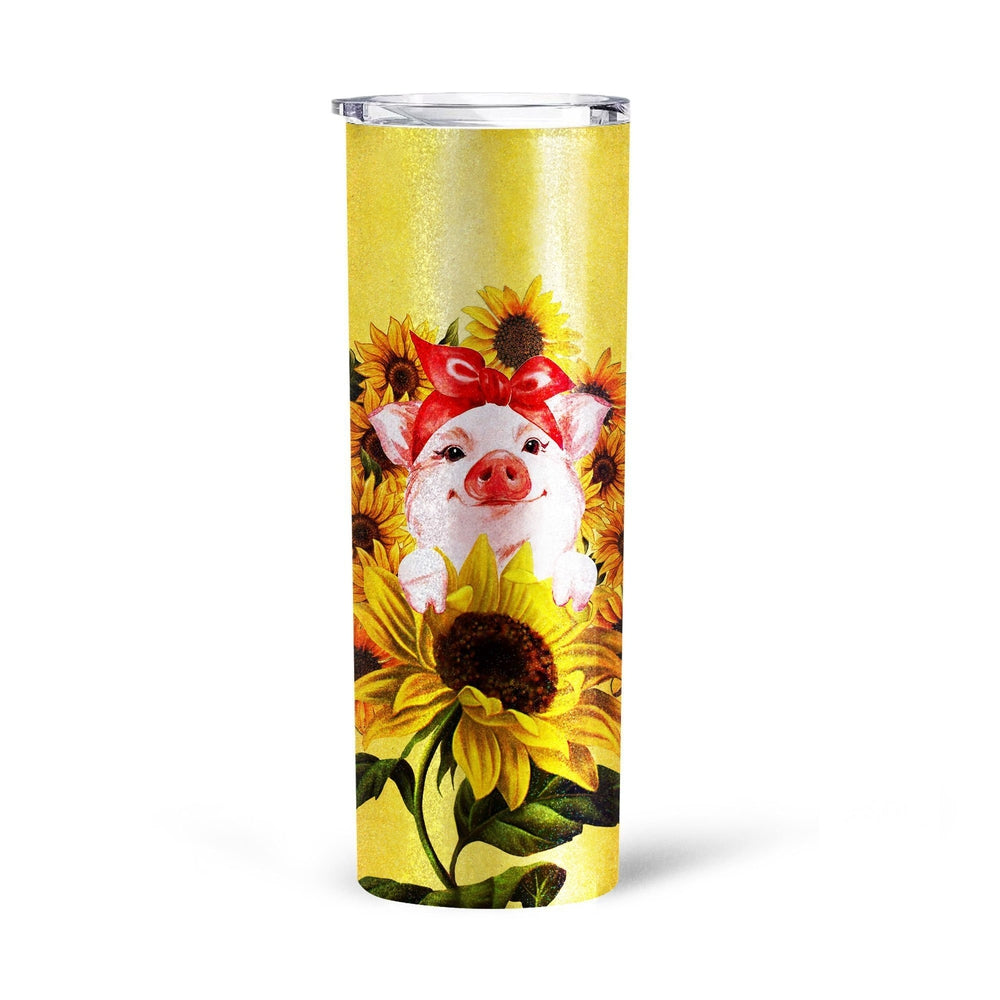 Pig Sunflower Custom Tall Glitter Tumbler