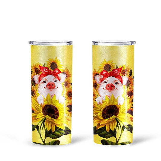 Pig Sunflower Custom Tall Glitter Tumbler