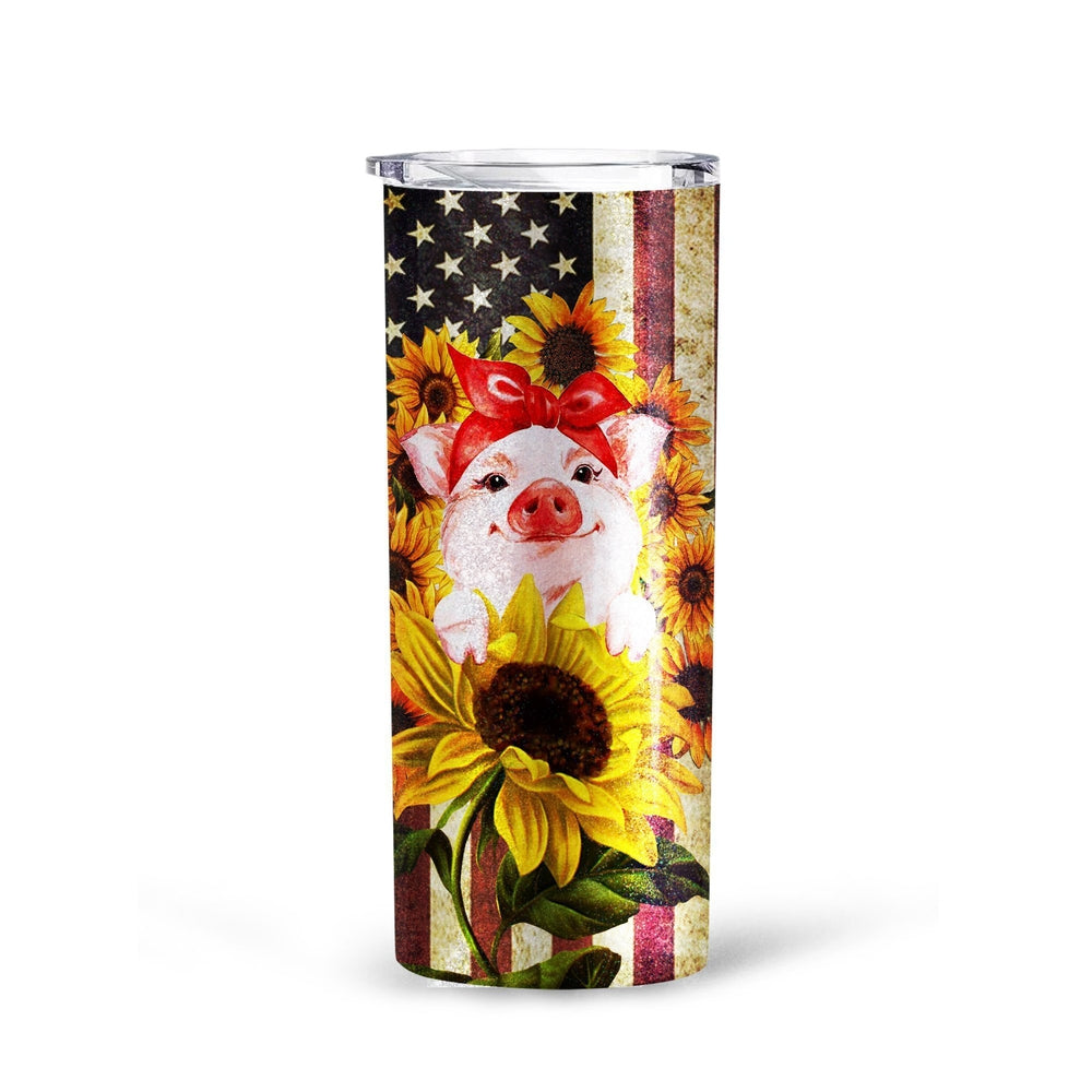 Pig Sunflower Tall Glitter Tumbler Custom American Flag