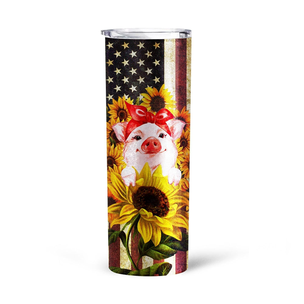 Pig Sunflower Tall Glitter Tumbler Custom American Flag