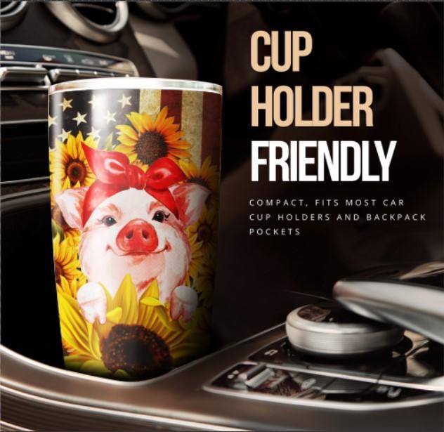 Pig Sunflower Tumbler Stainless Steel Custom American Flag