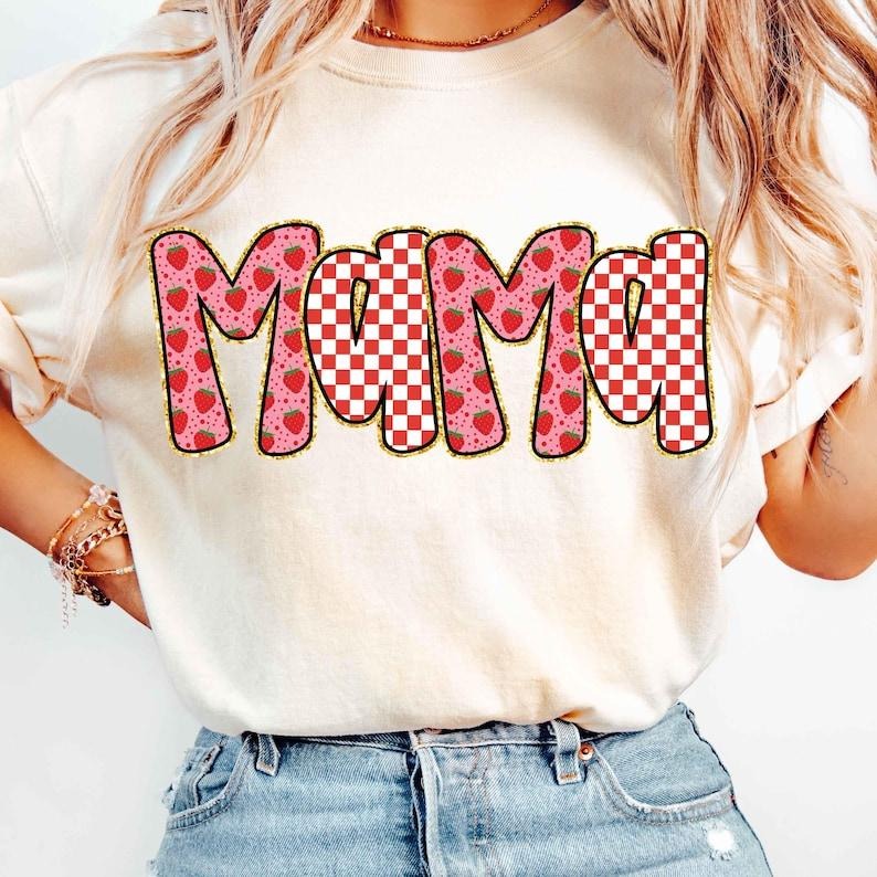 Preppy Mama Strawberry Cute Strawberry Checkered Gift For Mom Preppy T-Shirt