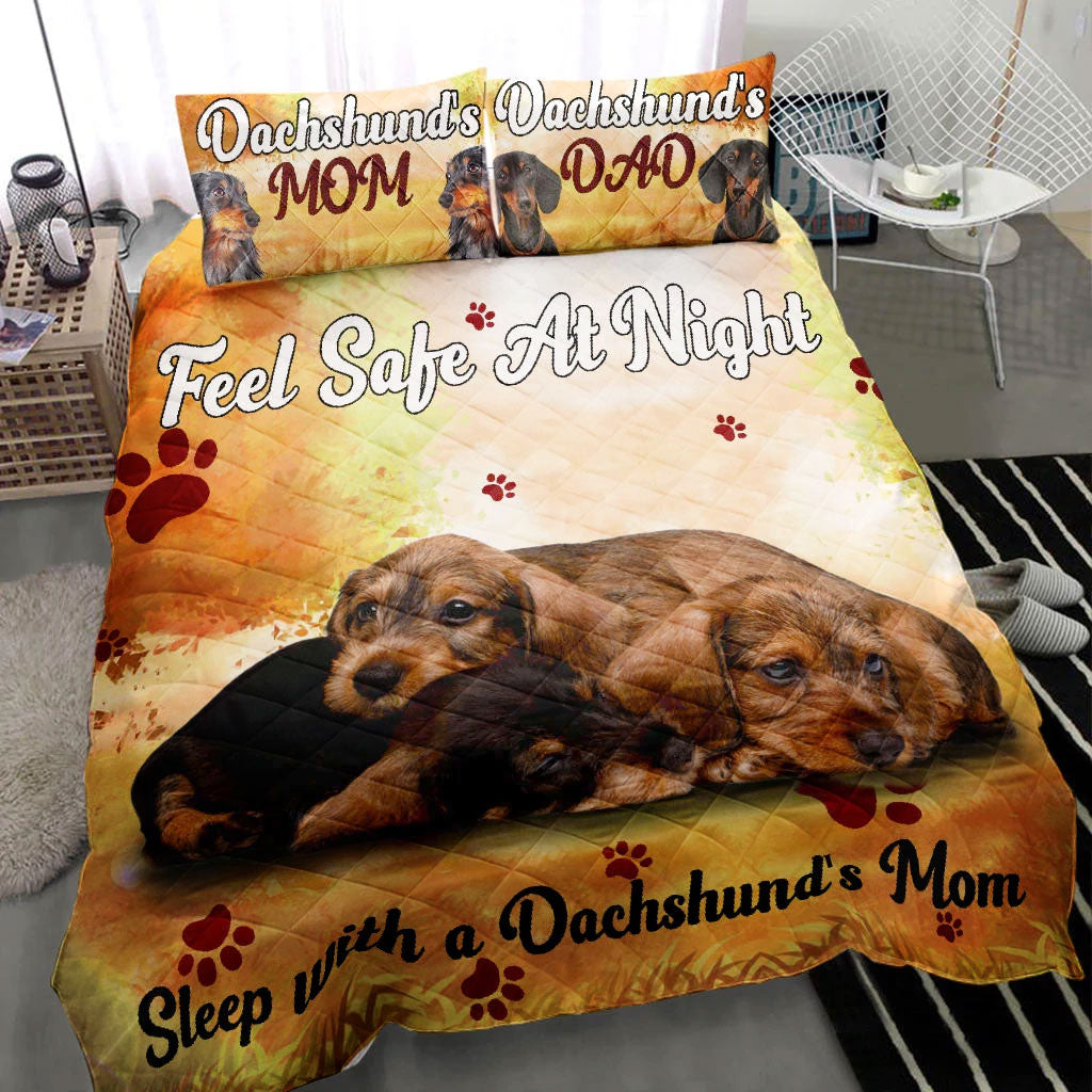 Dachshund Quilt Set, Sleep With Dachshund Doxie Weiner Dog Quilt Blanket With Pillowcases, Quilt Bedding Set
