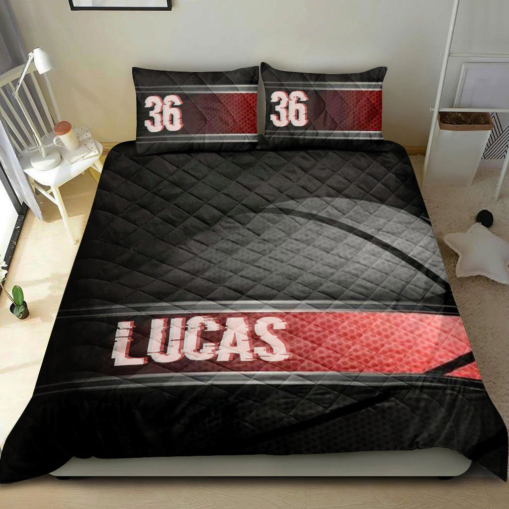 Basketball Quilt Set, Basketball Ball Ball Black Quilt Blanket With Pillowcases, Quilt Bedding Set