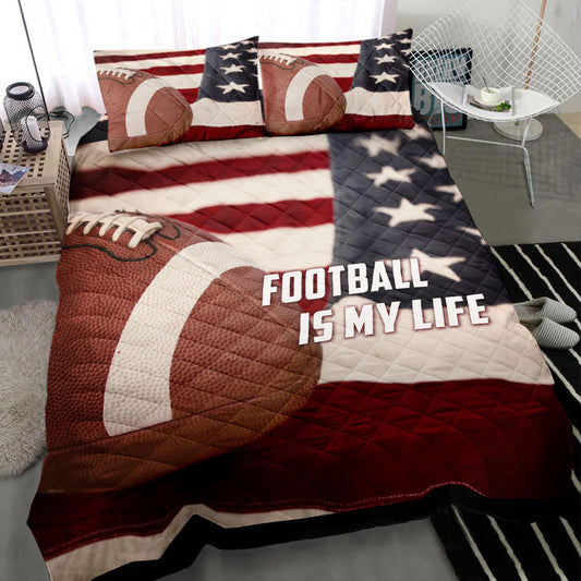 Football Quilt Set, America Football Is My Us Flag Quilt Blanket With Pillowcases, Quilt Bedding Set