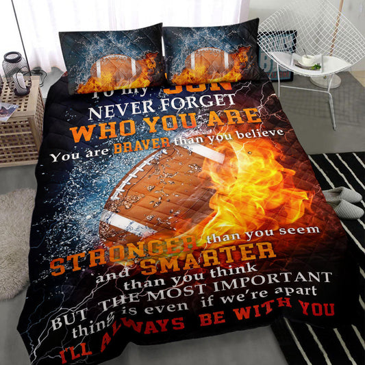 Football Quilt Set, America Football Neverget Water Fire Quilt Blanket With Pillowcases, Quilt Bedding Set