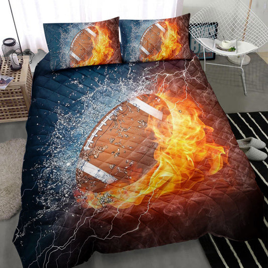 Football Quilt Set, America Football Ball Fire Water Quilt Blanket With Pillowcases, Quilt Bedding Set