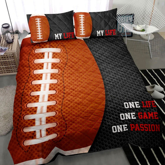 Football Quilt Set, America Football Ball Pasion Black Quilt Blanket With Pillowcases, Quilt Bedding Set