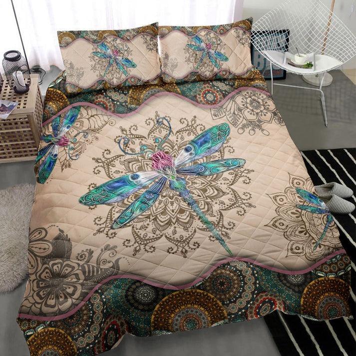 Personalized Dragonfly Mandala 3-Piece Quilt Bedding Set