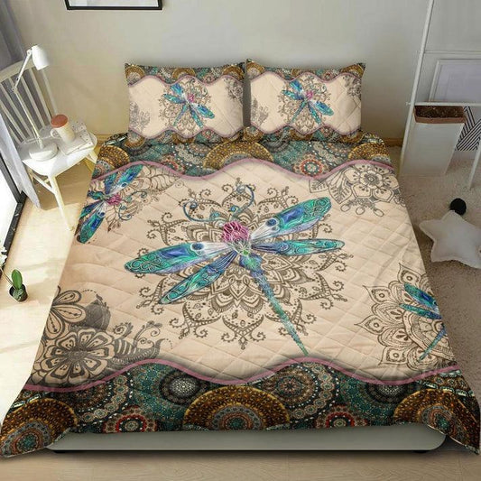 Personalized Dragonfly Mandala 3-Piece Quilt Bedding Set