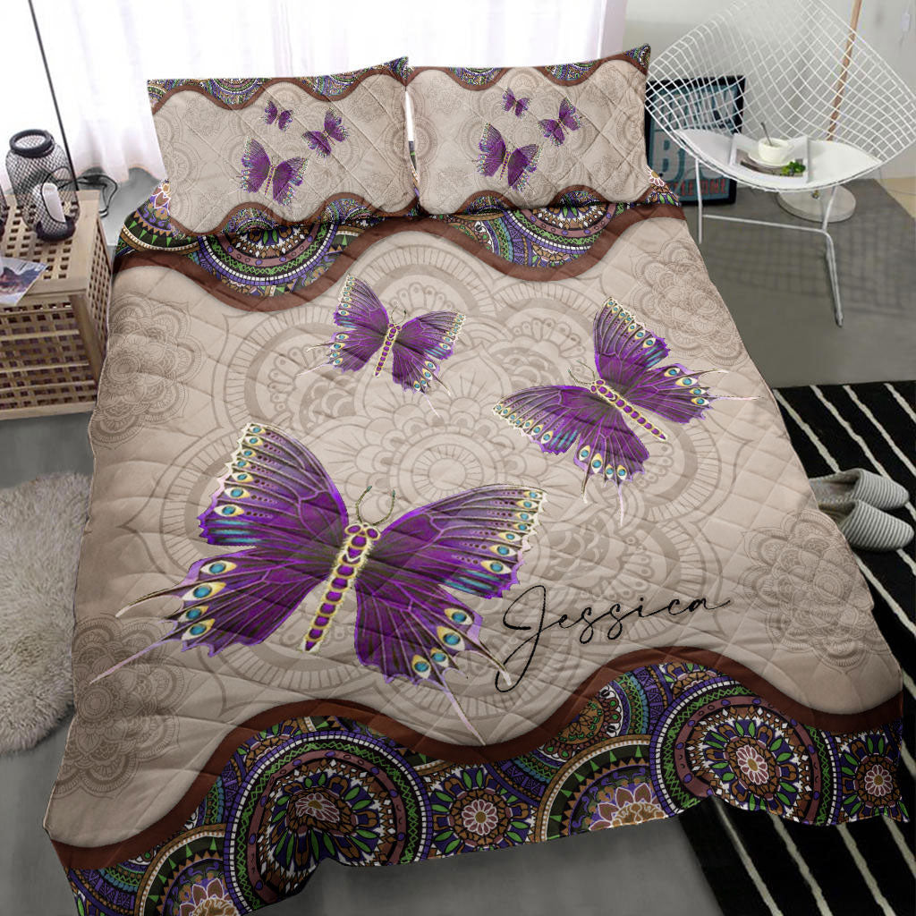 Butterfly Quilt Set, Butterfly Mandala Quilt Blanket With Pillowcases, Quilt Bedding Set
