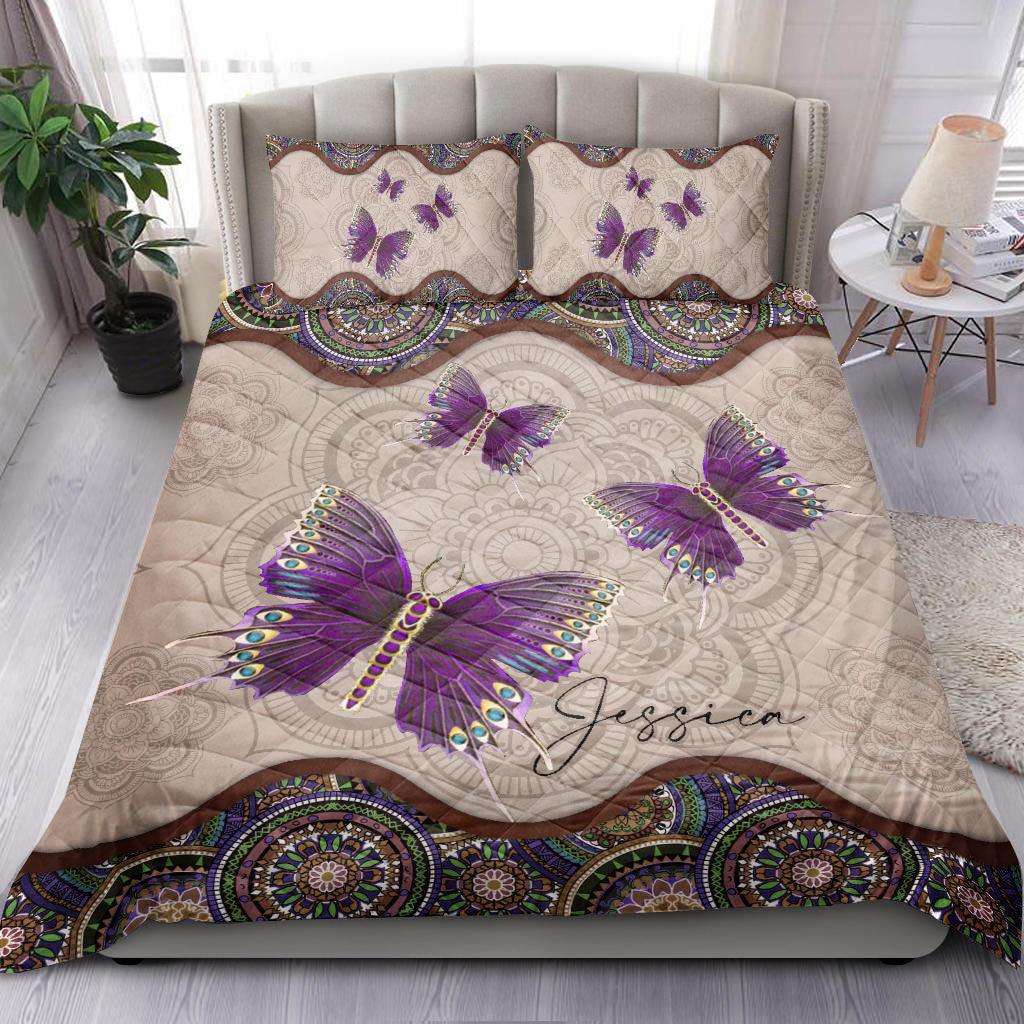 Butterfly Quilt Set, Butterfly Mandala Quilt Blanket With Pillowcases, Quilt Bedding Set