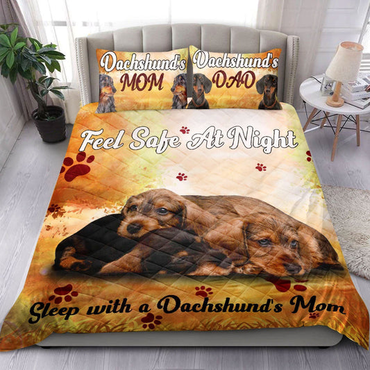 Dachshund Quilt Set, Sleep With Dachshund Doxie Weiner Dog Quilt Blanket With Pillowcases, Quilt Bedding Set