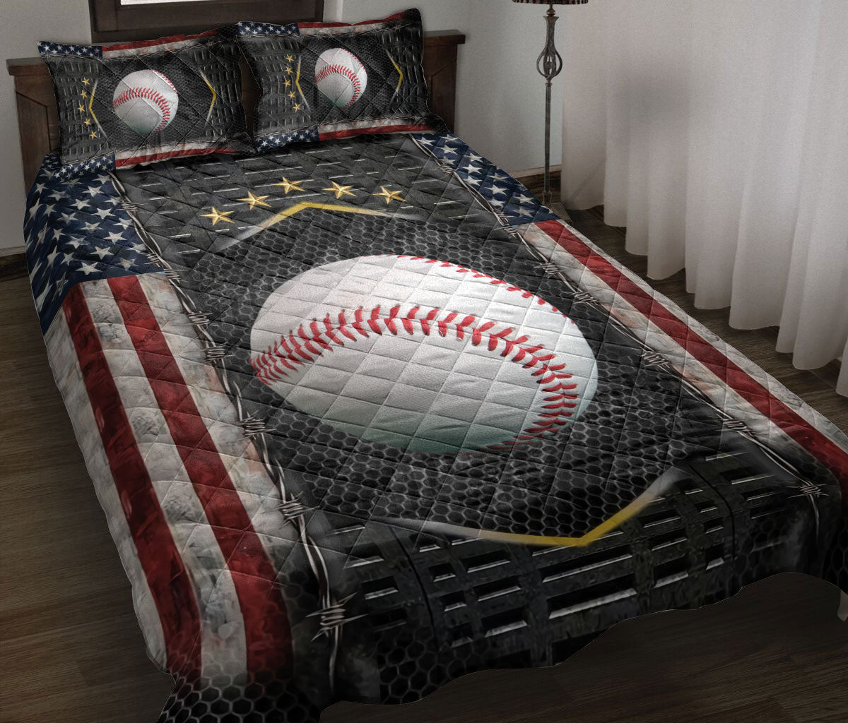 Baseball Quilt Set, Baseball Us Flag Baseball Quilt Blanket With Pillowcases, Quilt Bedding Set, Sports Gifts
